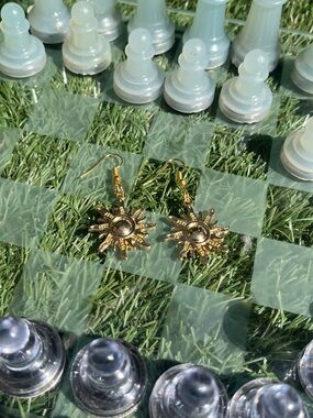 Gold Sunburst Drop Earrings for Women